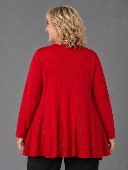 Heimod Strickjacke mit Ajour-Saum – Sand, Pink, Rot, Weiß – Große Größen 44–60