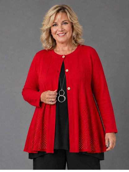 Heimod Strickjacke mit Ajour-Saum – Sand, Pink, Rot, Weiß – Große Größen 44–60