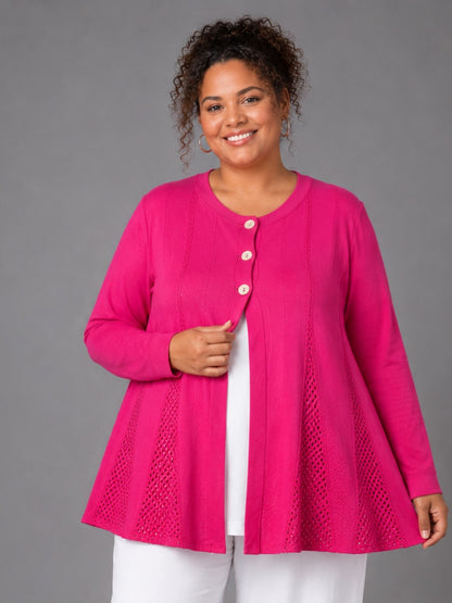 Heimod Strickjacke mit Ajour-Saum – Sand, Pink, Rot, Weiß – Große Größen 44–60