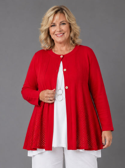 Heimod Strickjacke mit Ajour-Saum – Sand, Pink, Rot, Weiß – Große Größen 44–60