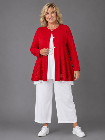 Heimod Strickjacke mit Ajour-Saum – Sand, Pink, Rot, Weiß – Große Größen 44–60