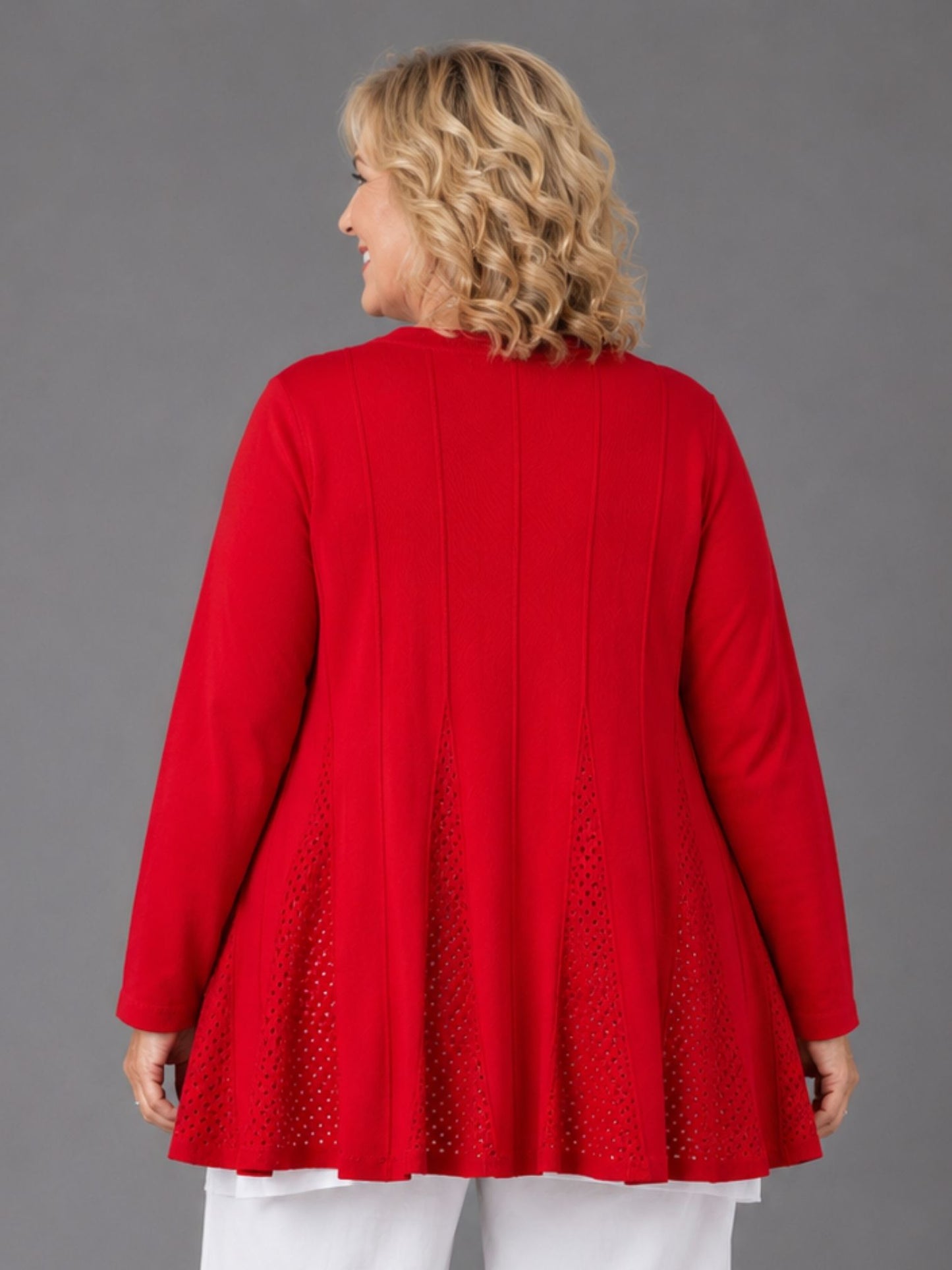 Heimod Strickjacke mit Ajour-Saum – Sand, Pink, Rot, Weiß – Große Größen 44–60
