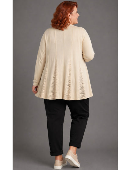 Heimod Strickjacke mit Ajour-Saum – Sand, Pink, Rot, Weiß – Große Größen 44–60