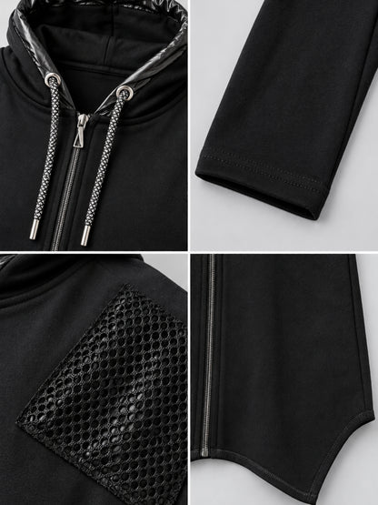 Lea H Curve Sweatjacke mit Netz, Straß und Zipfelsaum – Schwarz Gr. 44–54