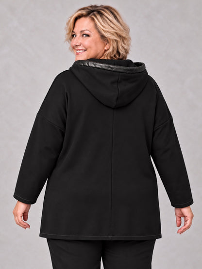 Lea H Curve Sweatjacke mit Netz, Straß und Zipfelsaum – Schwarz Gr. 44–54