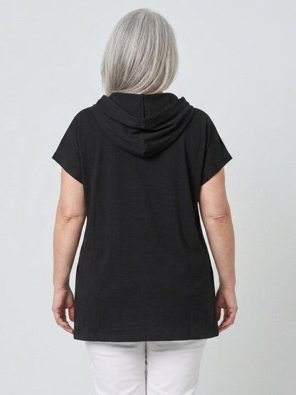 Lea H Curve Hoodie-Shirt „you create THE LIFE" – Oversize-Schnitt mit Kapuze, Schwarz und Weiß