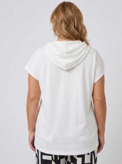 Lea H Curve Hoodie-Shirt „you create THE LIFE" – Oversize-Schnitt mit Kapuze, Schwarz und Weiß