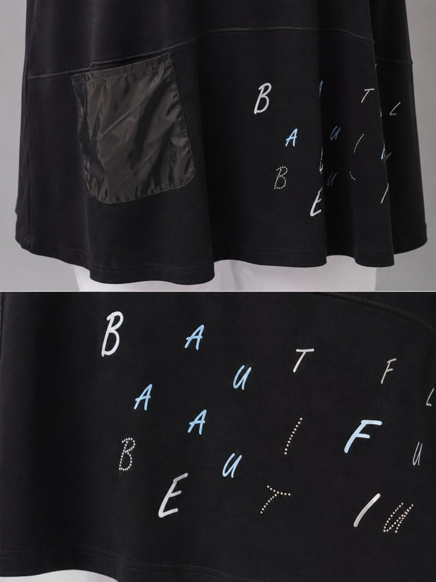 Lea H Curve Longshirt „Beautiful" – Schwarz & Weiß | Print, Straß & Lurex | Große Größen
