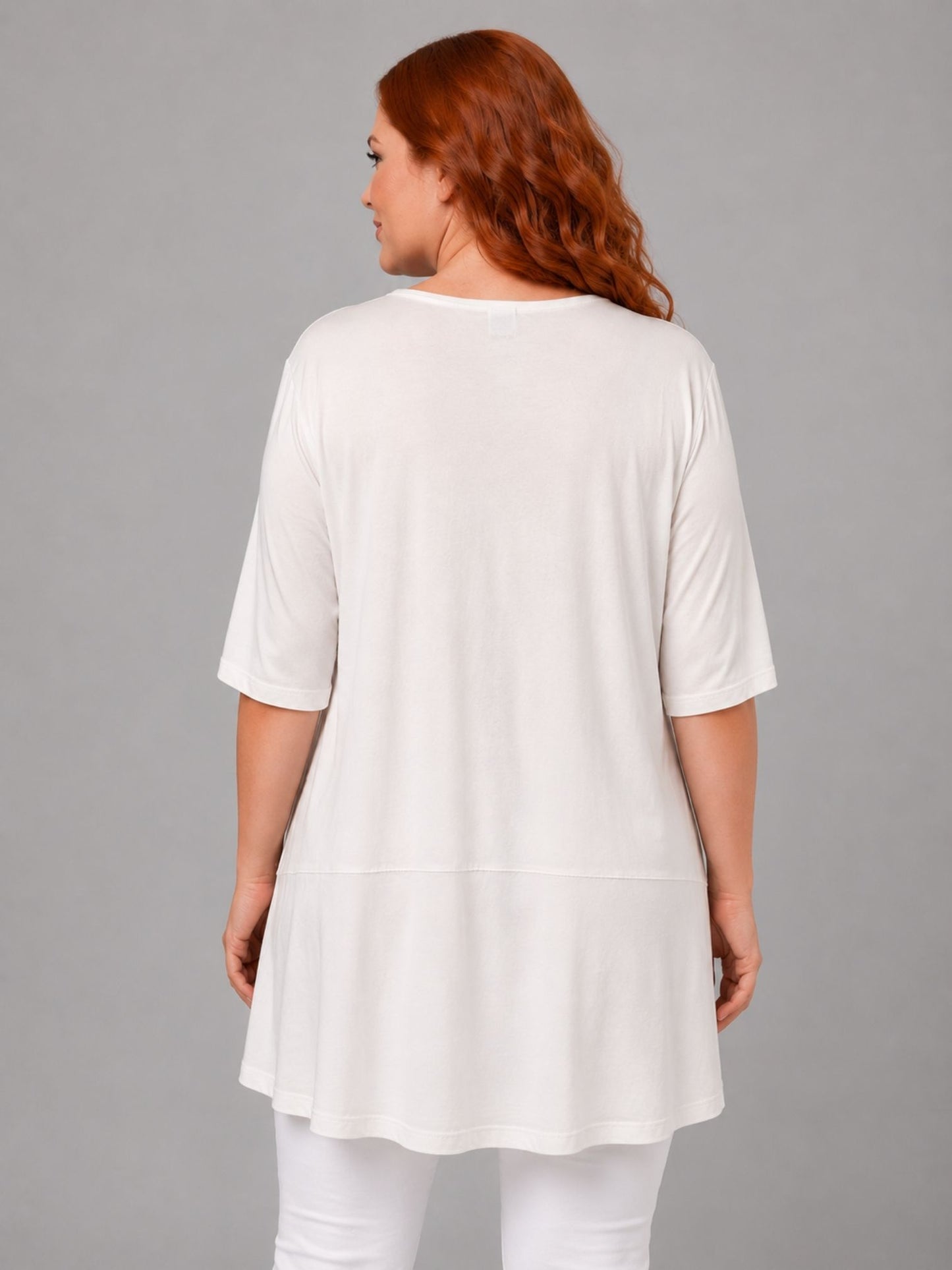 Lea H Curve Longshirt „Beautiful" – Schwarz & Weiß | Print, Straß & Lurex | Große Größen