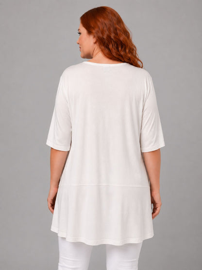 Lea H Curve Longshirt „Beautiful" – Schwarz & Weiß | Print, Straß & Lurex | Große Größen
