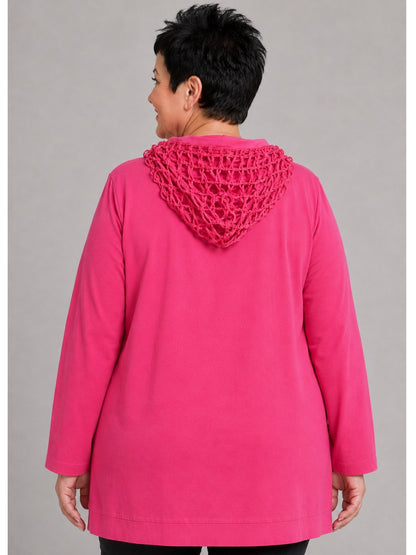Lea H Curve Kapuzenshirt Baumwolle mit Netz und Straß A-Linie – Pink Gr. 44–54