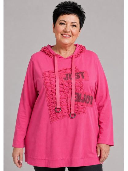 Lea H Curve Kapuzenshirt Baumwolle mit Netz und Straß A-Linie – Pink Gr. 44–54