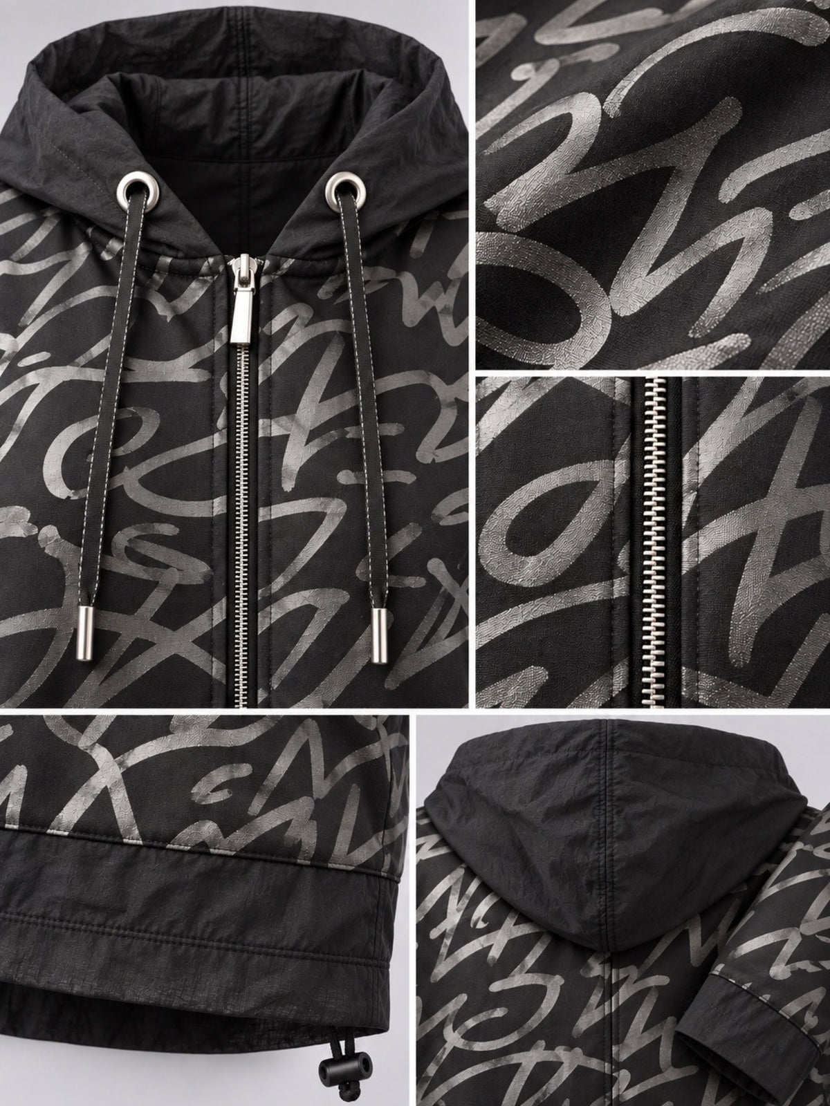 Lea H Curve Sweatjacke mit Kapuze und Schrift-Print – Schwarz/Silber Gr. 44–54