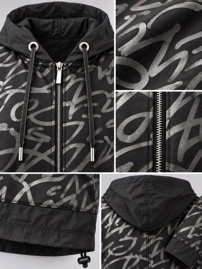 Lea H Curve Sweatjacke mit Kapuze und Schrift-Print – Schwarz/Silber Gr. 44–54