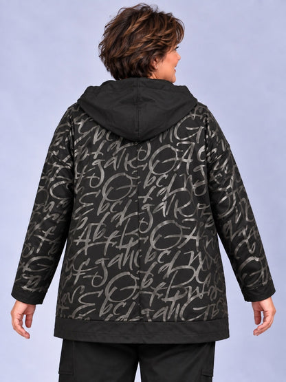 Lea H Curve Sweatjacke mit Kapuze und Schrift-Print – Schwarz/Silber Gr. 44–54