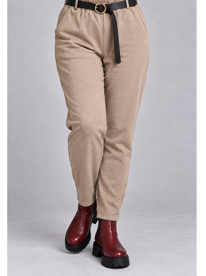 Lea H Curve Hose Twill angeraut mit Gummizug und Gürtel – Sand, Schokobraun, Schwarz Gr. 44–54