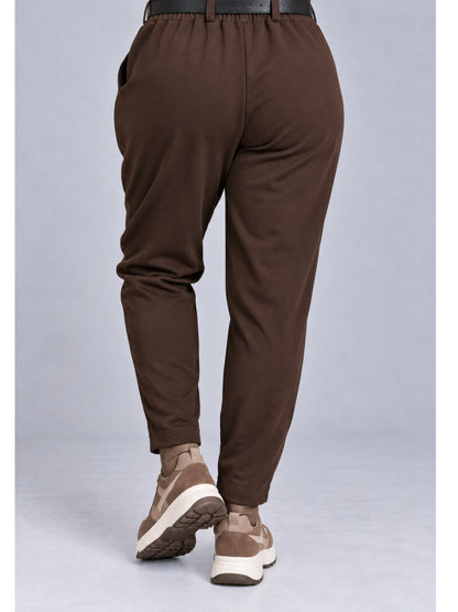 Lea H Curve Hose Twill angeraut mit Gummizug und Gürtel – Sand, Schokobraun, Schwarz Gr. 44–54