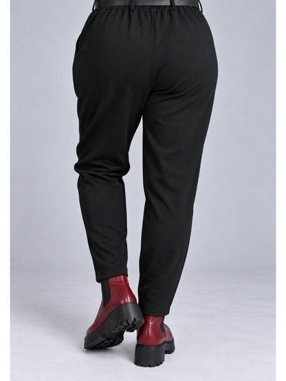 Lea H Curve Hose Twill angeraut mit Gummizug und Gürtel – Sand, Schokobraun, Schwarz Gr. 44–54