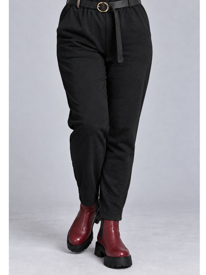 Lea H Curve Hose Twill angeraut mit Gummizug und Gürtel – Sand, Schokobraun, Schwarz Gr. 44–54