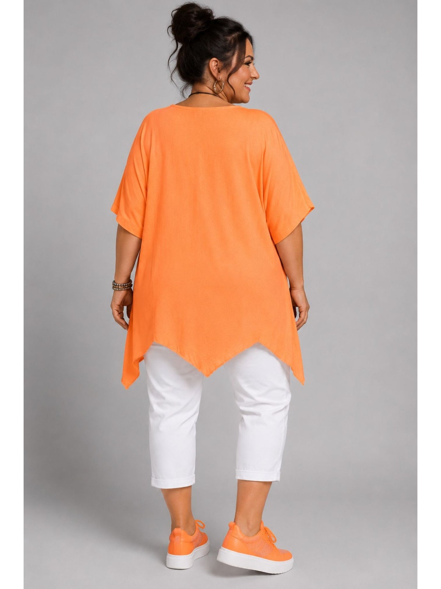 Shirt Grafik-Print Straß asymmetrischer Saum große Größen – Neon-Grün, Neon-Gelb, Neon-Orange, Einheitsgröße 48–56