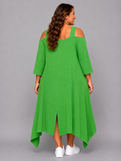 Momente Kleid Cut-Outs 3/4-Arm Zipfelsaum – Schwarz, Weiß, Grün, Kiwi & Pink Gr. 1–2 (EU 42–58)