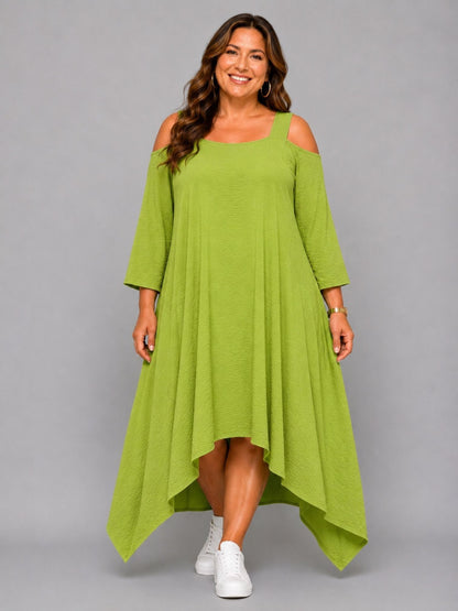 Momente Kleid Cut-Outs 3/4-Arm Zipfelsaum – Schwarz, Weiß, Grün, Kiwi & Pink Gr. 1–2 (EU 42–58)