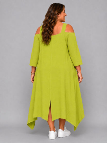 Momente Kleid Cut-Outs 3/4-Arm Zipfelsaum – Schwarz, Weiß, Grün, Kiwi & Pink Gr. 1–2 (EU 42–58)