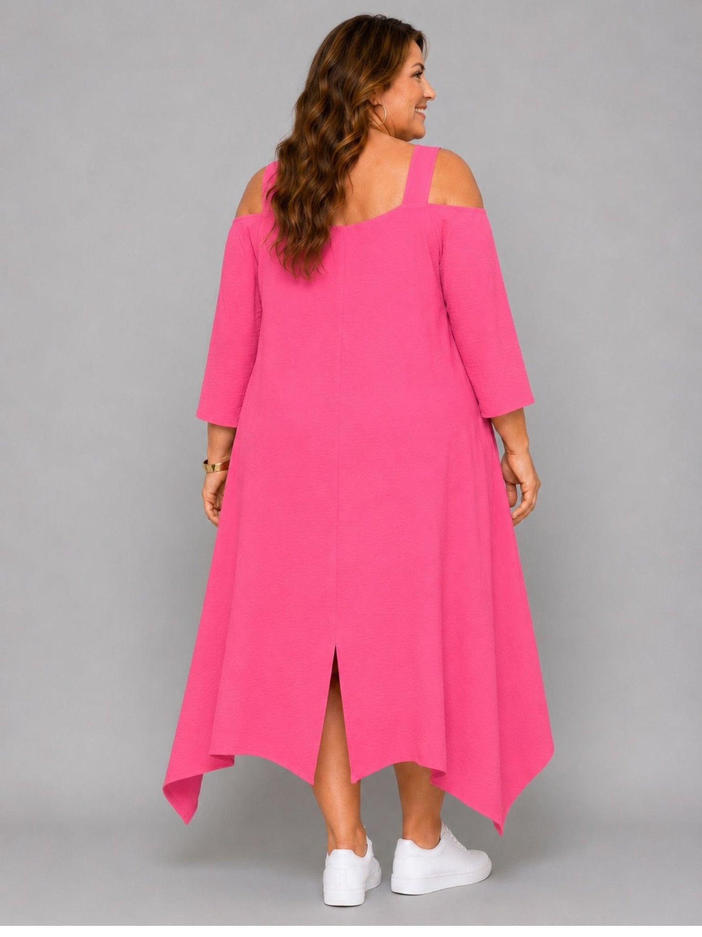 Momente Kleid Cut-Outs 3/4-Arm Zipfelsaum – Schwarz, Weiß, Grün, Kiwi & Pink Gr. 1–2 (EU 42–58)