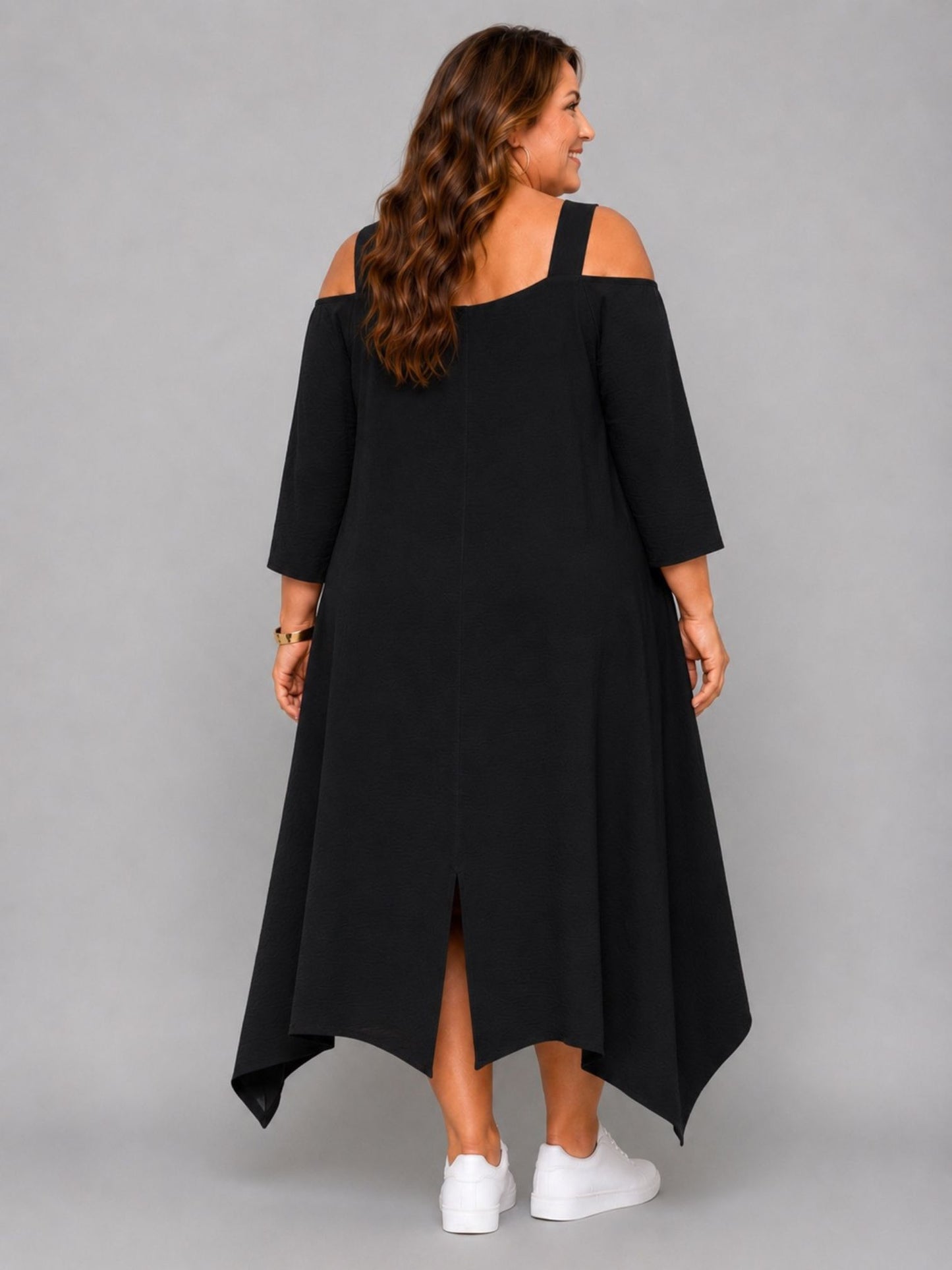 Momente Kleid Cut-Outs 3/4-Arm Zipfelsaum – Schwarz, Weiß, Grün, Kiwi & Pink Gr. 1–2 (EU 42–58)