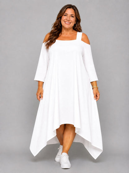 Momente Kleid Cut-Outs 3/4-Arm Zipfelsaum – Schwarz, Weiß, Grün, Kiwi & Pink Gr. 1–2 (EU 42–58)