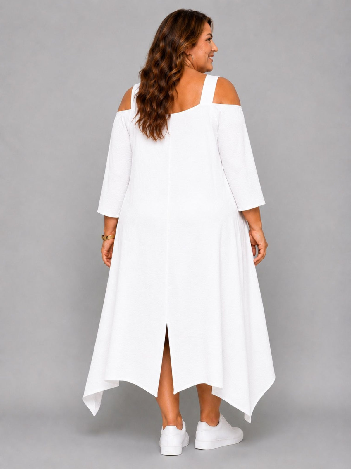 Momente Kleid Cut-Outs 3/4-Arm Zipfelsaum – Schwarz, Weiß, Grün, Kiwi & Pink Gr. 1–2 (EU 42–58)