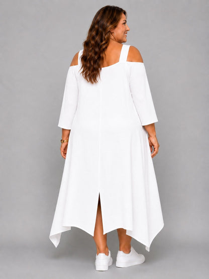 Momente Kleid Cut-Outs 3/4-Arm Zipfelsaum – Schwarz, Weiß, Grün, Kiwi & Pink Gr. 1–2 (EU 42–58)