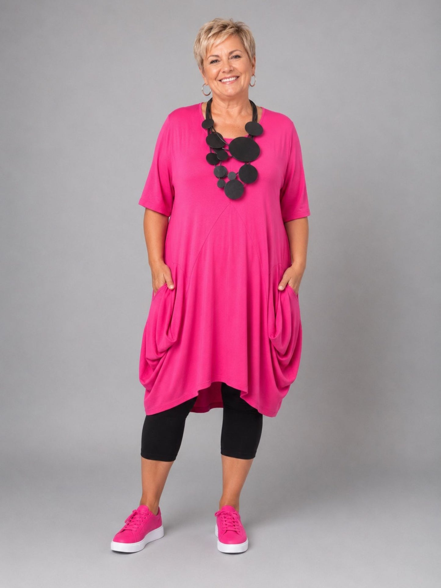 Momente Long-Tunika Viskose-Jersey Ballon-Schnitt – Schwarz, Pink, Orange, Gelb, Grün, Kiwi Gr. 1–3 (EU 42–58)