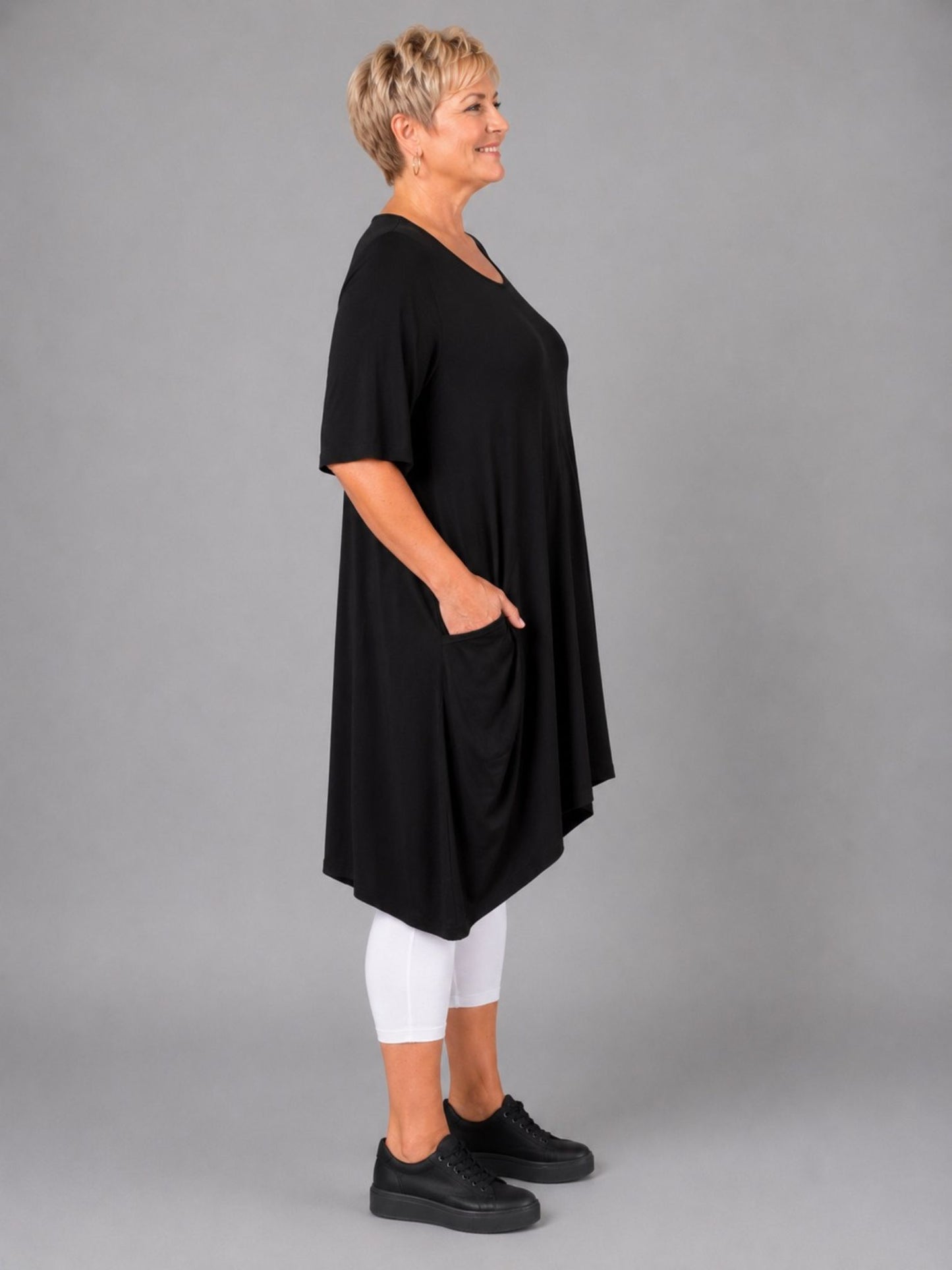 Momente Long-Tunika Viskose-Jersey Ballon-Schnitt – Schwarz, Pink, Orange, Gelb, Grün, Kiwi Gr. 1–3 (EU 42–58)