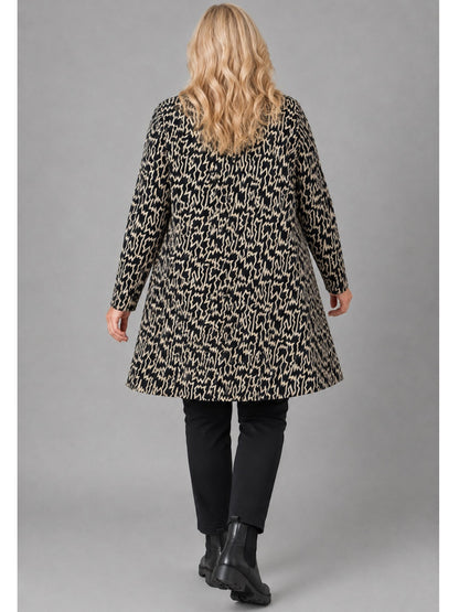 Naveed Shirt-Tunika Viskose Zickzack-Druck Oversize – Einheitsgröße 50–60, Schwarz/Beige