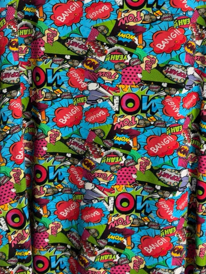 Naveed Shirt-Tunika A-Linie – Comic-Print in Türkis, Pink & Rot – Große Größen 44–62
