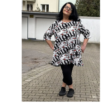 Naveed Tunika Schwarz-Weiß Print A-Linie mit Taschen