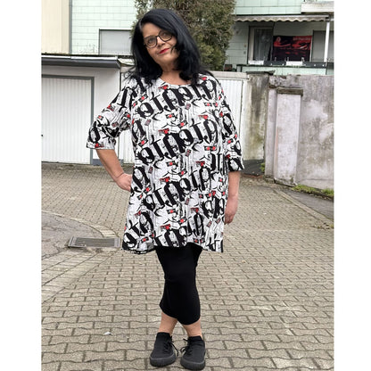 Naveed Tunika Schwarz-Weiß Print A-Linie mit Taschen