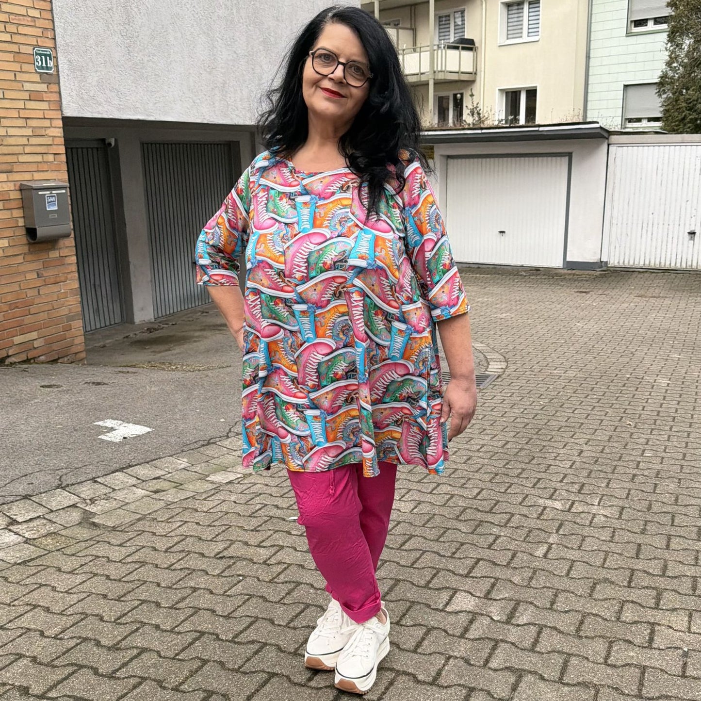 Naveed Tunika Sneakerprint Multicolor A-Linie mit Taschen