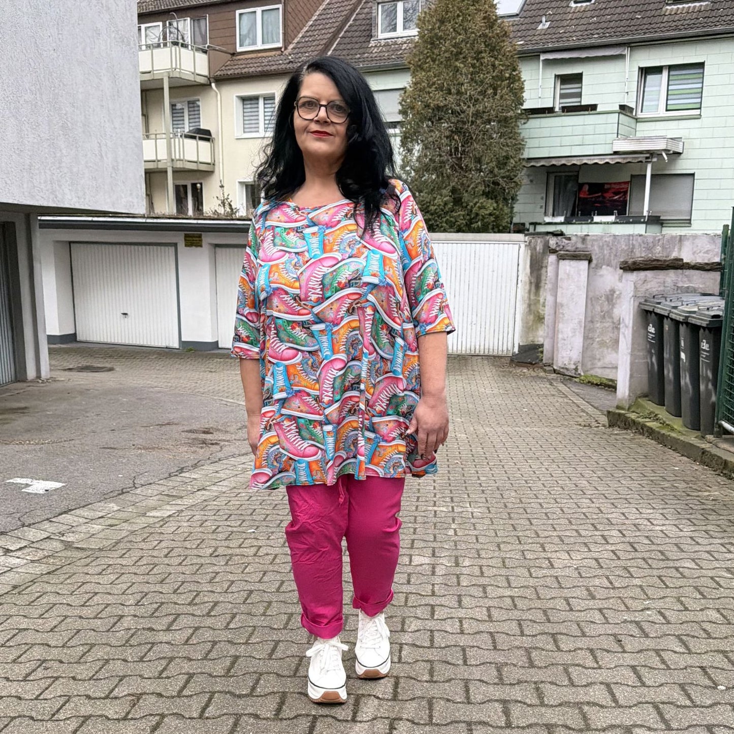 Naveed Tunika Sneakerprint Multicolor A-Linie mit Taschen