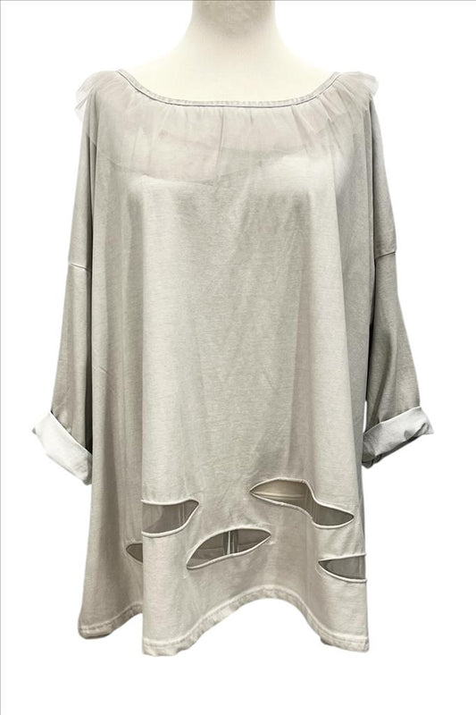 Oversize-Tunika von Vincenzo Allocca sand taupe mit Mesh 40 42 44 46 48 50 52 54 56 58