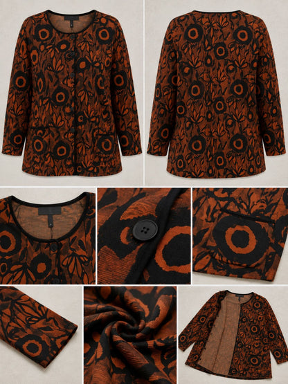 Pont Neuf Jacke Bambus-Viskose Blumendruck – Terracotta/Schwarz Gr. 46–56