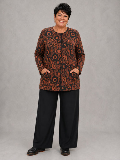 Pont Neuf Jacke Bambus-Viskose Blumendruck – Terracotta/Schwarz Gr. 46–56