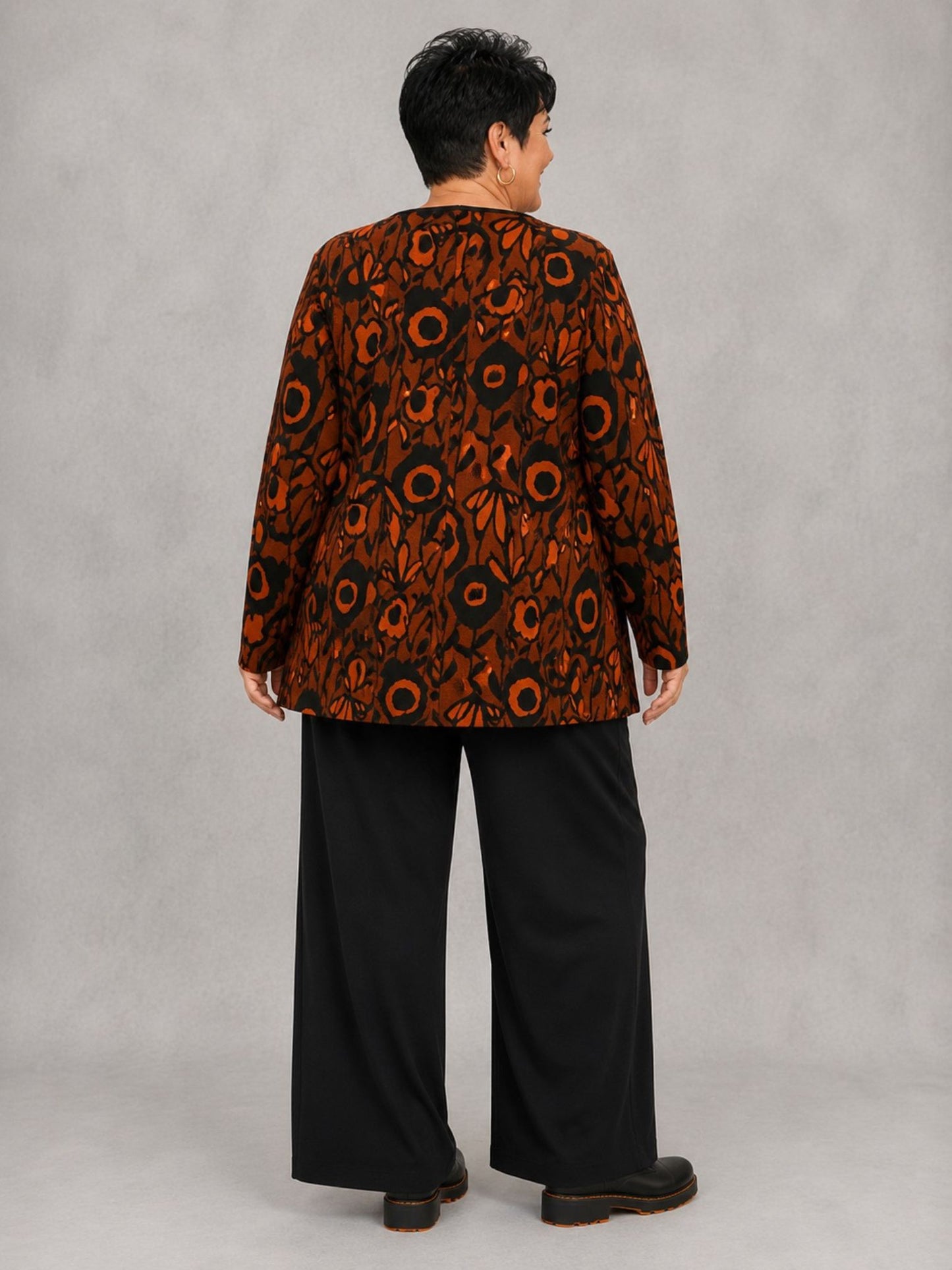 Pont Neuf Jacke Bambus-Viskose Blumendruck – Terracotta/Schwarz Gr. 46–56