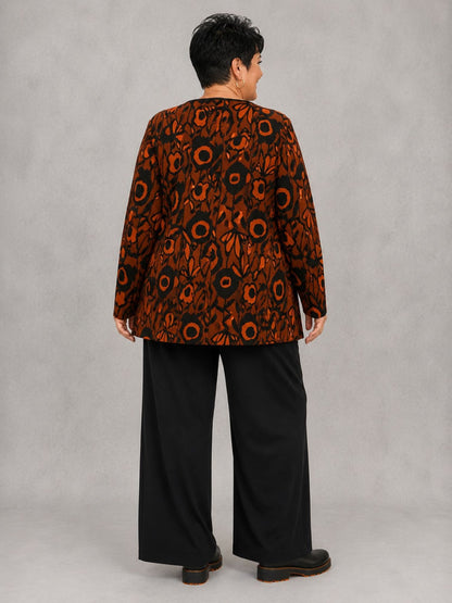 Pont Neuf Jacke Bambus-Viskose Blumendruck – Terracotta/Schwarz Gr. 46–56