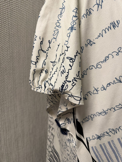 Pont Neuf Long Tunika Thelma Ecru Marine Print Detail Patchwork