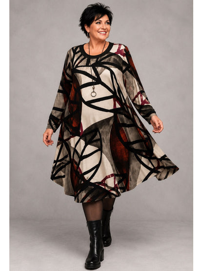 Pont Neuf Kleid A-Linie Bambus-Viskose mit Netzeinsatz – Beige, Terracotta & Schwarz Gr. 46–56