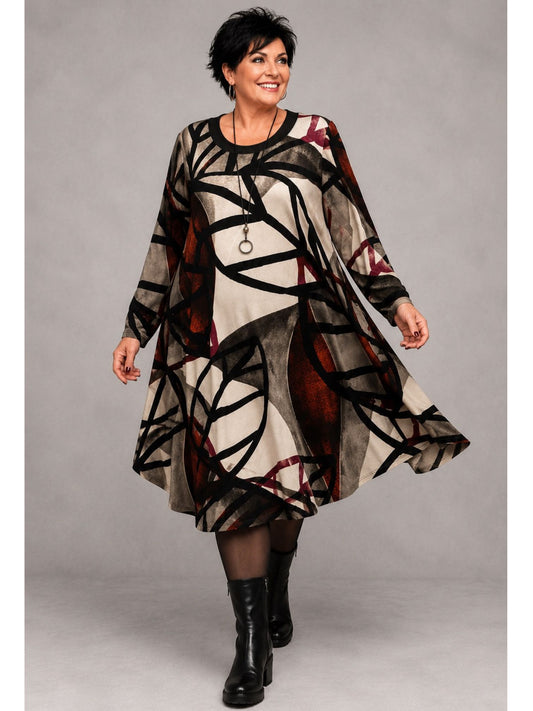 Pont Neuf Kleid A-Linie Bambus-Viskose mit Netzeinsatz – Beige, Terracotta & Schwarz Gr. 46–56