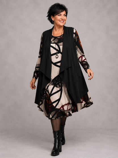 Pont Neuf Kleid A-Linie Bambus-Viskose mit Netzeinsatz – Beige, Terracotta & Schwarz Gr. 46–56