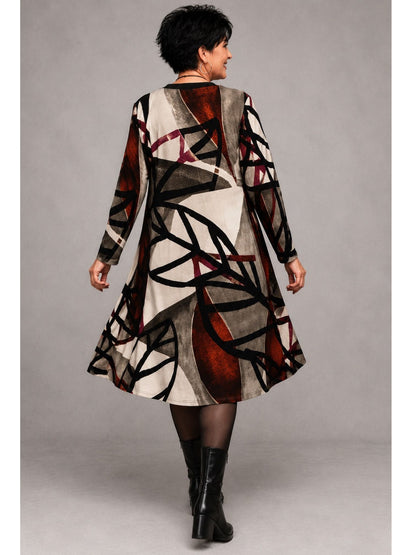 Pont Neuf Kleid A-Linie Bambus-Viskose mit Netzeinsatz – Beige, Terracotta & Schwarz Gr. 46–56